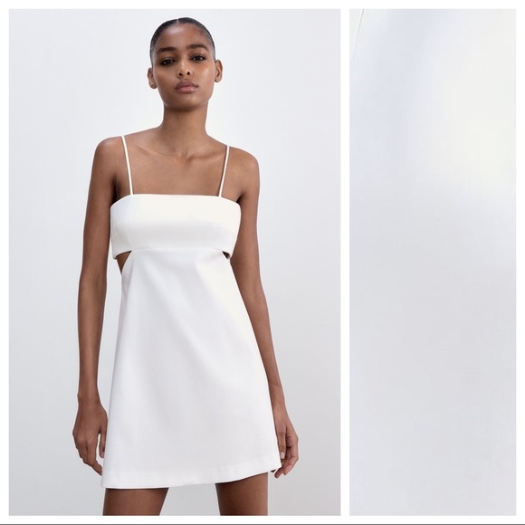 NWT. Zara White Cut-Out Mini Dress. Size M. - Picture 2 of 6